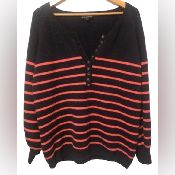 Davi & Dani Navy and Pink Stripe Henley Sweater SIZE 3X nautical cabin core - Picture 1 of 3